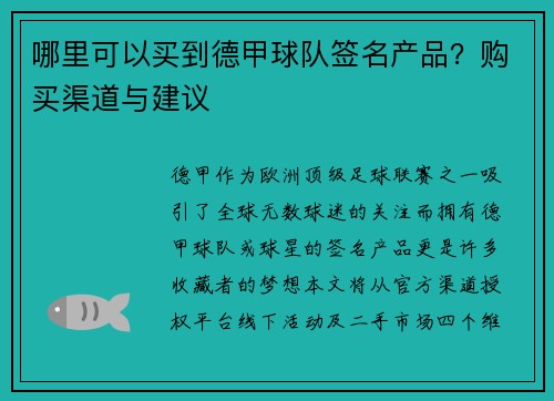 哪里可以买到德甲球队签名产品？购买渠道与建议